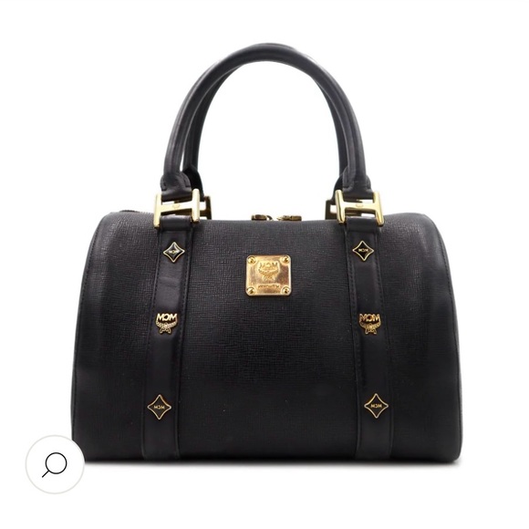 MCM Black Boston bag with Gold Hardware and Structured Design